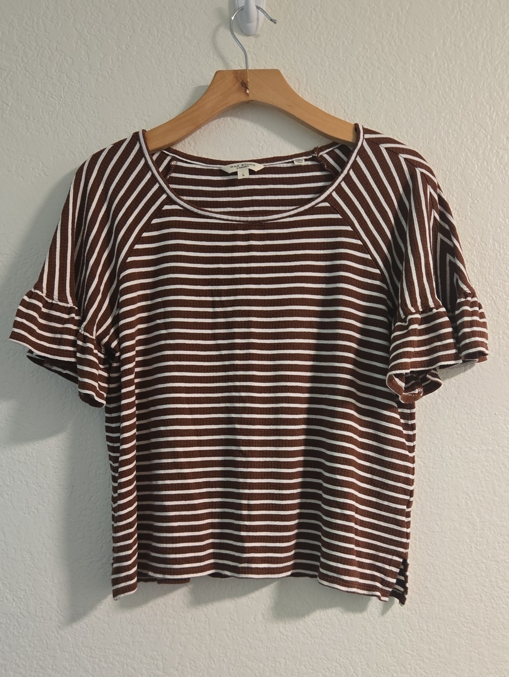 Max Studio London Striped Flutter Sleeve Knit Top